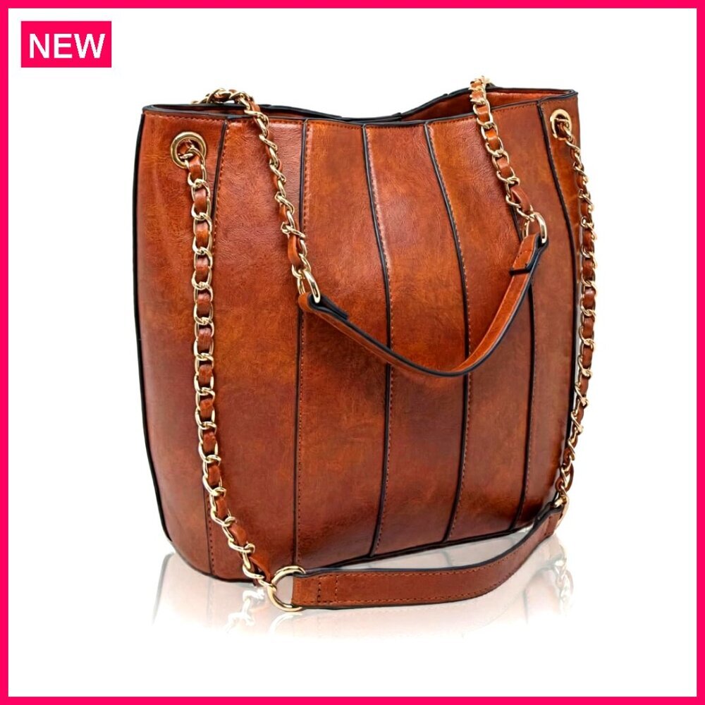 Small Vegan Leather Bucket Bag, Adjustable Strap, Magnetic Closure, Compact